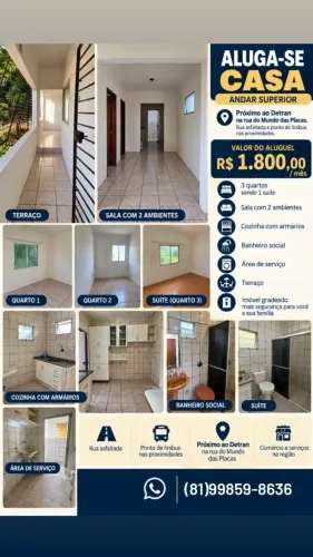 Casa 3 quartos c/ suíte - Andar superior - Na Iputinga próx. Detran - R$ 1.800