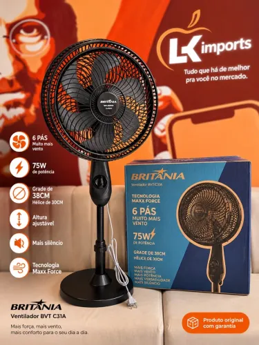Ventilador Britânia 75w coluna 6 pás 38cm