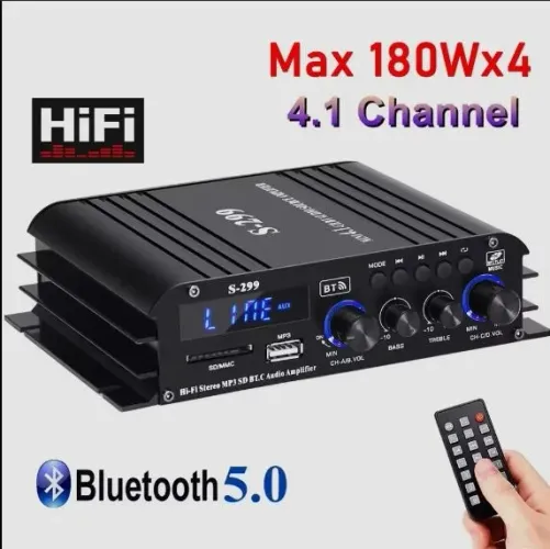 Mini Amplificador de Áudio S-299 HiFi Stereo 4.1 Channel com Bluetooth 5.0