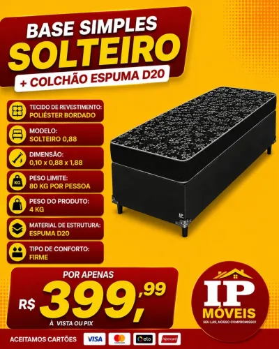 Cama Box Solteiro + Colchão Espuma D20