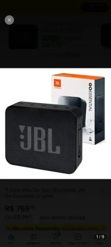 Caixa ORIGINAL JBL R$ 220.00 De Som Go Essencial 2 Jbl - Preta Preto R$ 180.00