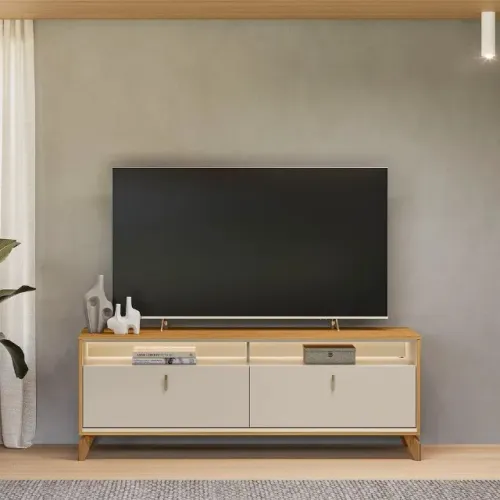 Rack Bancada com Leds P/ Tv até 75 Pol Dubai C/ 2 Portas e 2 Nichos 180cm e 160 cm .  Valo