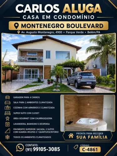 Casa para aluguel possui 450 m² com 4/4, sendo 3 suítes em Parque Verde - Belém - PA