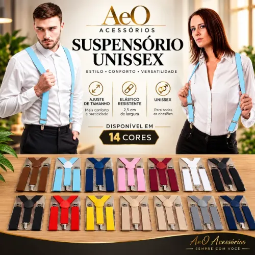 Suspensório Feminino Masculino Adulto Juvenil Várias Cores