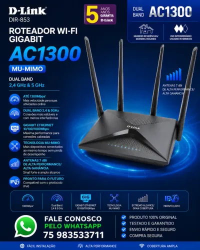 ROTEADOR D-LINK DIR-853 AC1300 DUAL BAND 2.4GHZ & 5.GHZ