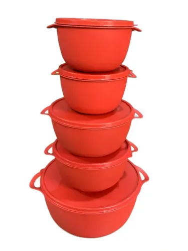 Kit 5 Potes Plásticos Redondos Herméticos Vermelhos - Novos e Resistentes