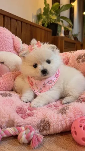 Encantador filhote de Lulu da pomerania fêmea branca
