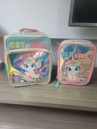 Kit Escolar Infantil Unicórnio Holográfico - Lancheira + Estojo Get It Girl
