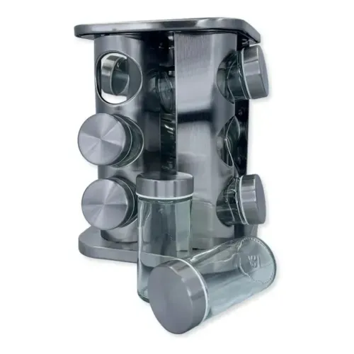 porta tempero e condimentos giratório 360 inox 12 potes oasis market oih-2661