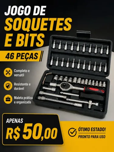 Jogo de Soquetes 46 Peças! NOVO! Com catraca.