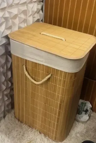 Cesto De Roupa de Bambu Dobravel Organizador