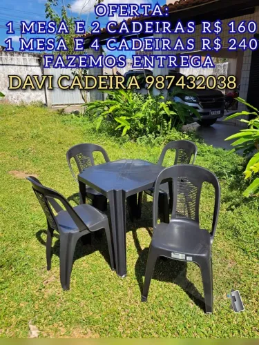 MESA MAIS CADEIRA DE PLASTICO C COMPLETA E MODERNA