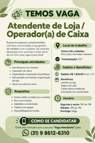 Atendente de Loja / Operador(a) de Caixa