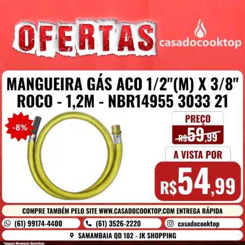 MANGUEIRA GÁS ACO 1/2"(M) X 3/8" ROCO - 1,2M - NBR14955 3033 21