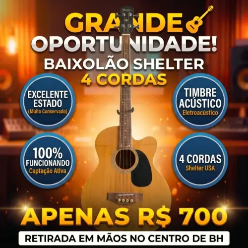 Baixolão Shelter 4 Cordas Eletroacústico (Excelente Estado)