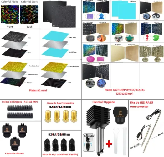 Peças e Acessórios Bambu Lab A1 / A1 Mini (Hotends + Bicos + Plates + Fita de led...)