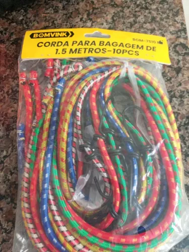 Pacote com 10 Cordas Elásticas para Carga 1,5 com 2 ganchos 