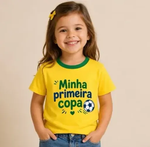 Camiseta do Brasil Infantil Unissex Personalizada Minha Copa Malha 100% Algodão