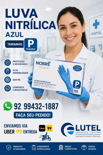 CAIXA COM 100 UNIDS LUVA NITRILICA S PÓ AZUL P/M/G