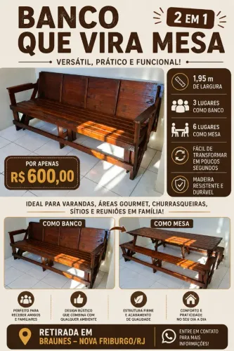 BANCO QUE VIRA MESA - 2 em 1