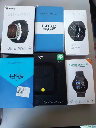 Lote de Smartwatches Diversos (Blulory, LIGE, X7 e outros) - R$ 300 Tudo!