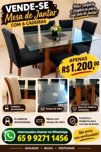 Mesa de vidro 6 cadeiras