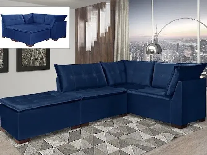 Sala sofá de canto com puff