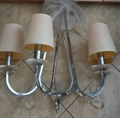 Lustre Impala Em Aço E Cristais 3 Lâmpadas E14 Taschibra