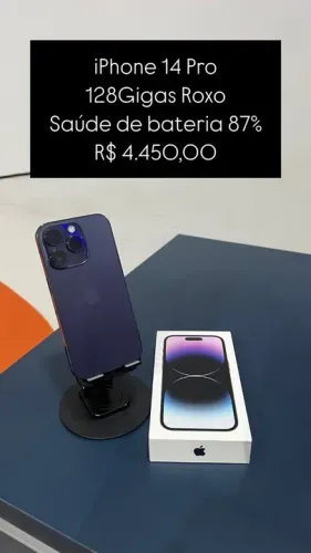 iPhone 14 Pro 128Gb Roxo Saúde de bateria 87% R$ 4.450,00 Semi Novo Impecável | Loja Fisic