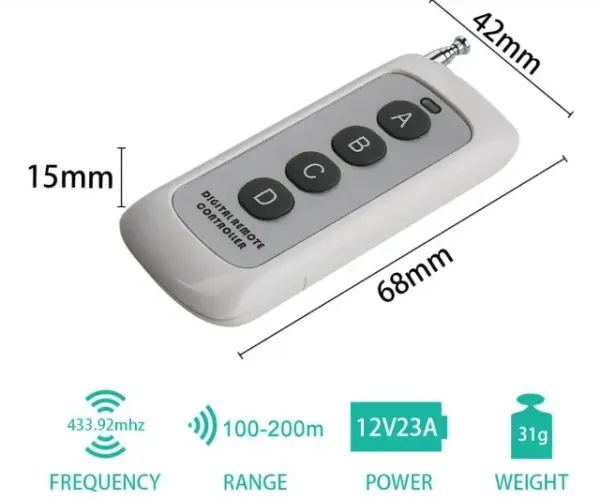 Controle Remoto 4ch 433mhz Antena Longo Alcance 1000m Letras Arduino Automação COD-CP691 