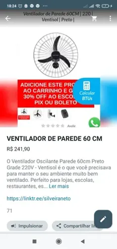 VENTILADOR DE PAREDE DE 60 CM LACRADO VENTISOL ! 