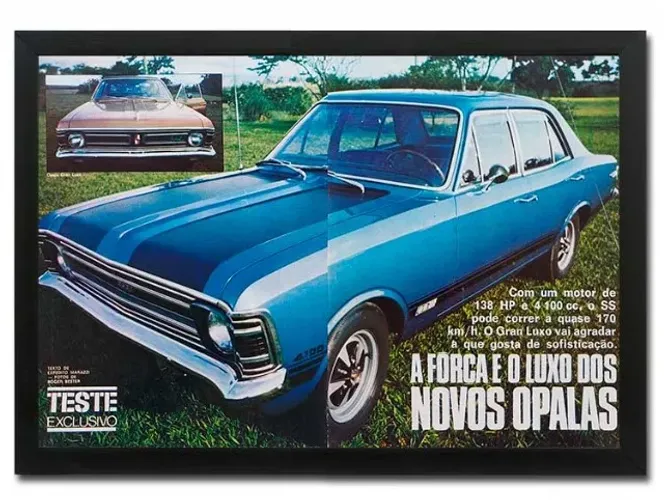 Opala SS e Gran Luxo 1971 - Quadro decorativo com matéria original de revista