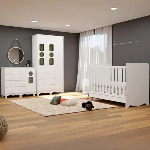 Quarto de Bebê Completo Tedy > Guarda-Roupa + Cômoda + Berço - Entrega Rápida 