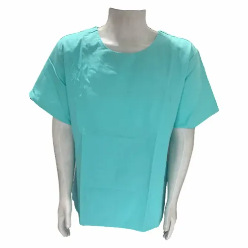 CAMISA CONFECCIONADA EM BRIM LEVE VERDE AGUA GOLA REDONDA E MANGA CURTA