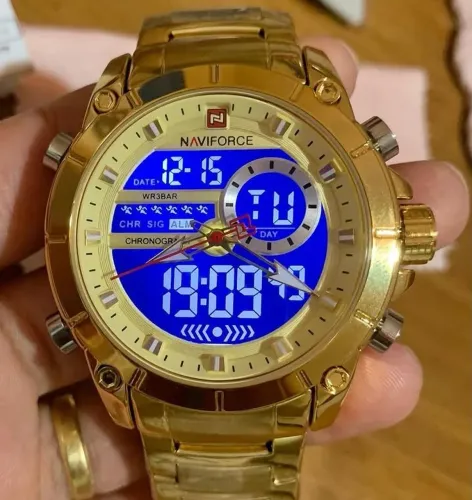 Relógio NAVIFORCE a prova d'água dourado