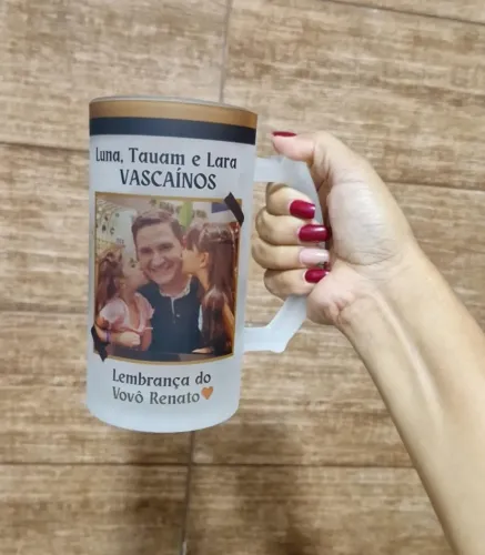 Caneca chopp com foto - 475ml vidro jateada