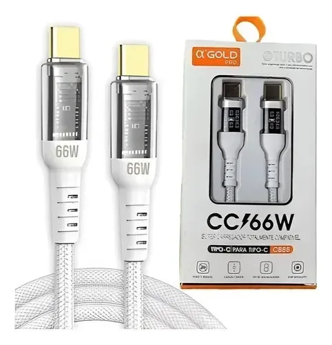 Cabo Turbo A'gold 66w Tipo C Carrega Rápido Cb88 Preto Novo Loja Coimbra Computadores