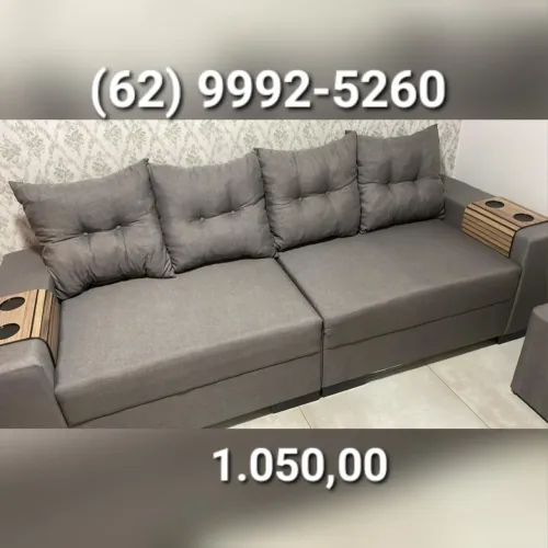 Sofá 4 Lugares Bege tecido Linho 