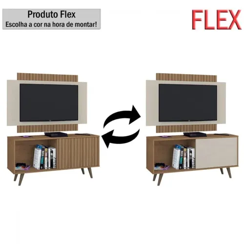 Rack com Painel Malaga 119 Canelato Rustico Efeito 3D.Canelato Natura.