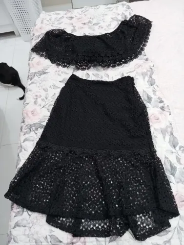 Conjunto de Crochê Preto - Top e Saia