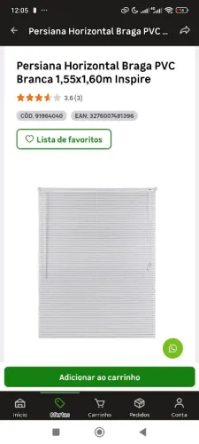 Persiana Horizontal Braga alumínio Branca 1,55x1,60m Inspire
