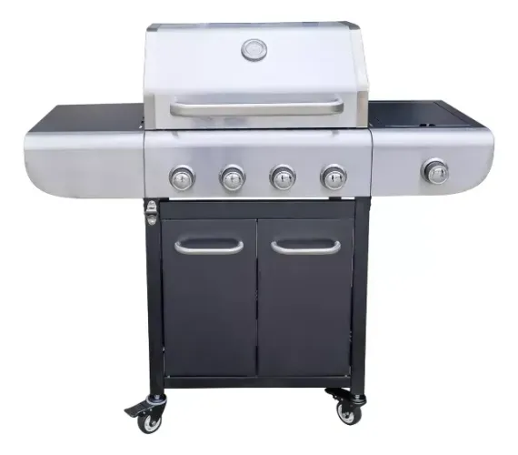 Churrasqueira Americana a gás em aço inox com 4 queimadores e 1 queimador lateral
