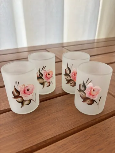 Jogo de 4 Copos de Vidro Frosted com Flores