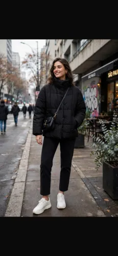 Jaqueta Puffer Bershka Preta Azulado M - Veste até L/XL - Nova Original