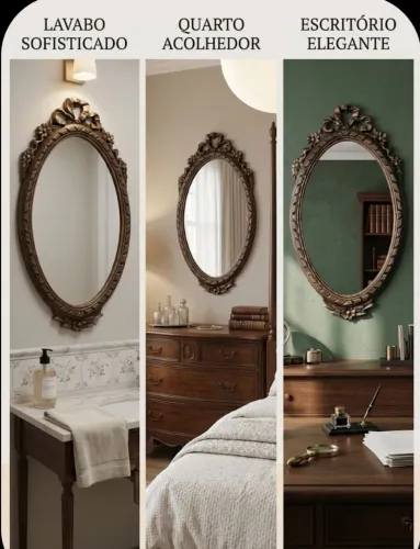 Título Sugerido: Lindo Espelho Oval Vintage Imperial - Moldura Clássica Luxo<br>