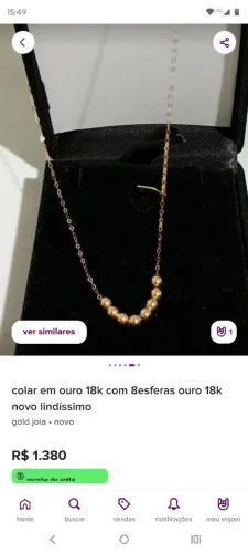 Colar em ouro 18 k e  au 750 e 08 esferas ouro 