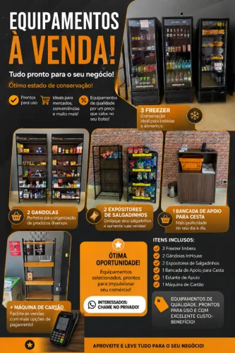 Equipamentos para Mercado - 3 Freezers Imbera + Gôndolas + Expositores