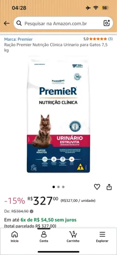 RAÇÃO PREMIER URINÁRIA GATO