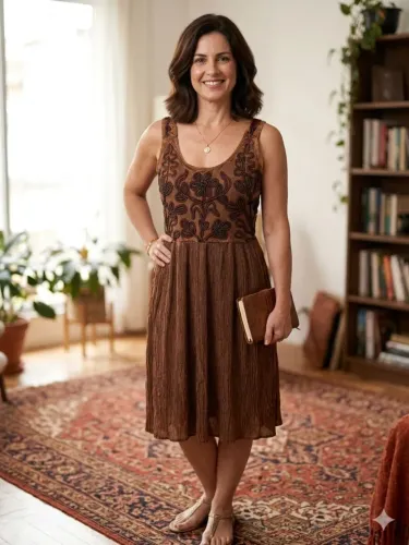 VESTIDO INDIANO TAM M (42) 50,00<br>Altura 98cm<br>Busto 51cm<br>CINTURA 38 cm<br>Fechamento ziper
