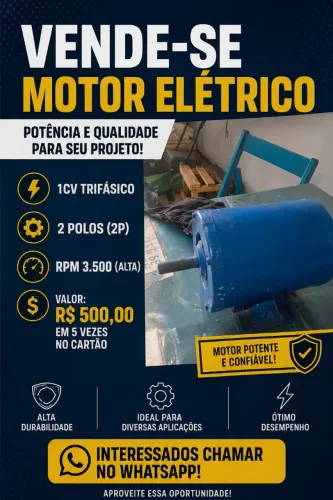 VENDE-SE MOTOR TRIFÁSICO DE 1 CV